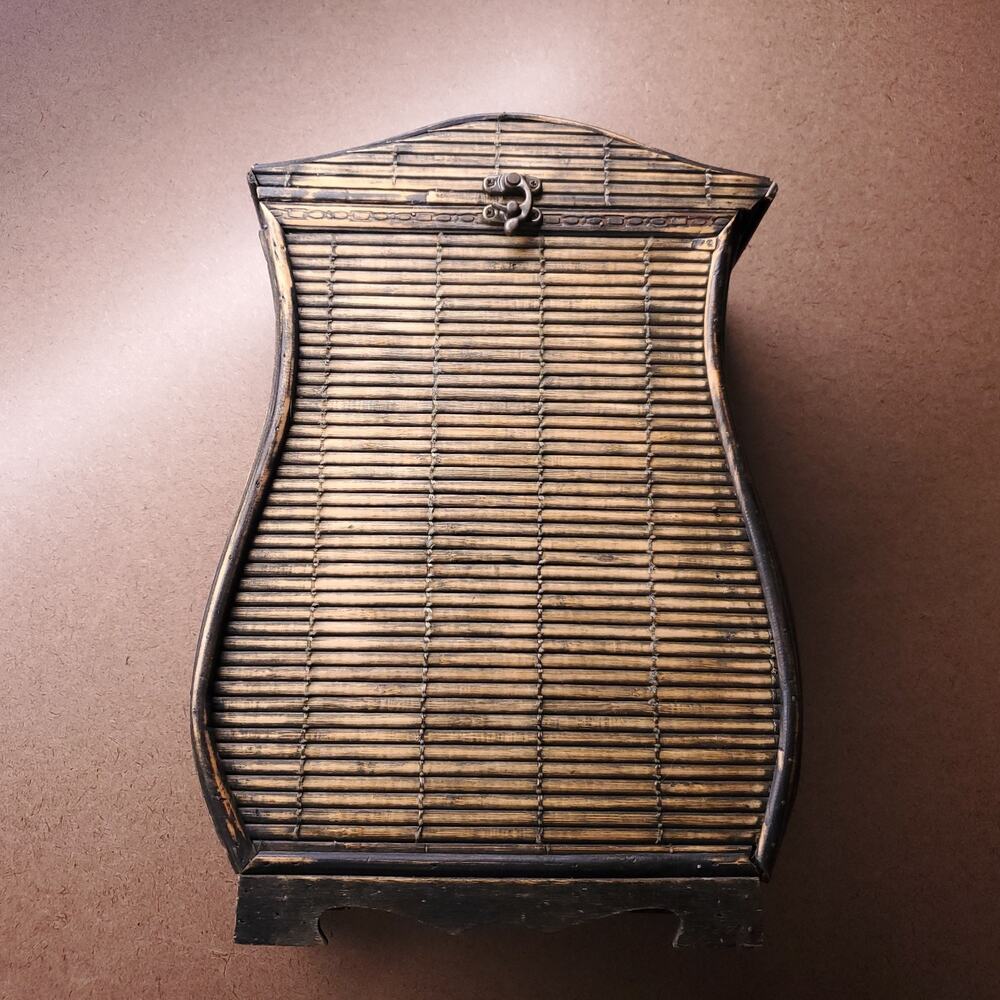 Vintage Bamboo Rattan Storage Chest Divided Organizer Boho Decor 16” Towels Wine